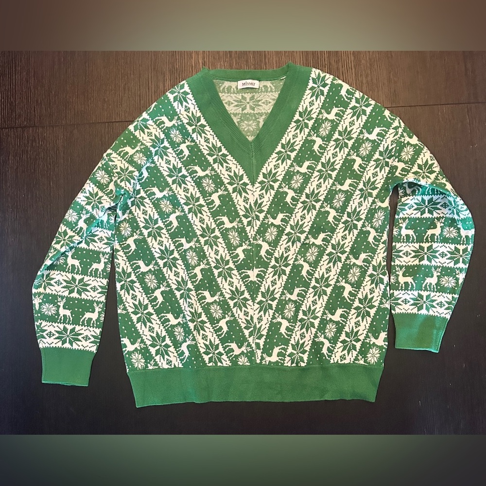 Green and White Sweater